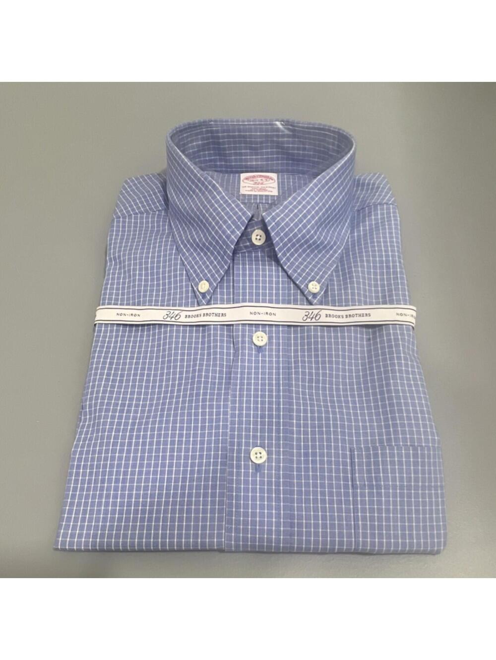 NEW 346 Brooks Brothers Men's Blue Plaid Cotton Dress Shirt 16.5-34/35 $98
